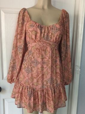 Flying Tomato Pink Paisley Long-Sleeve Mini Dress ; Pit To Pit 20 Inch
